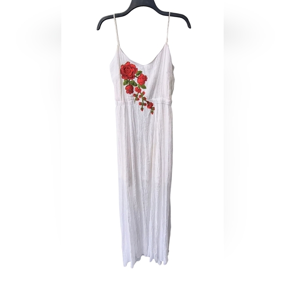 Say What? White Maxi Boho Festival Brunch Dress with Red Floral Embroidery XL - Picture 14 of 14